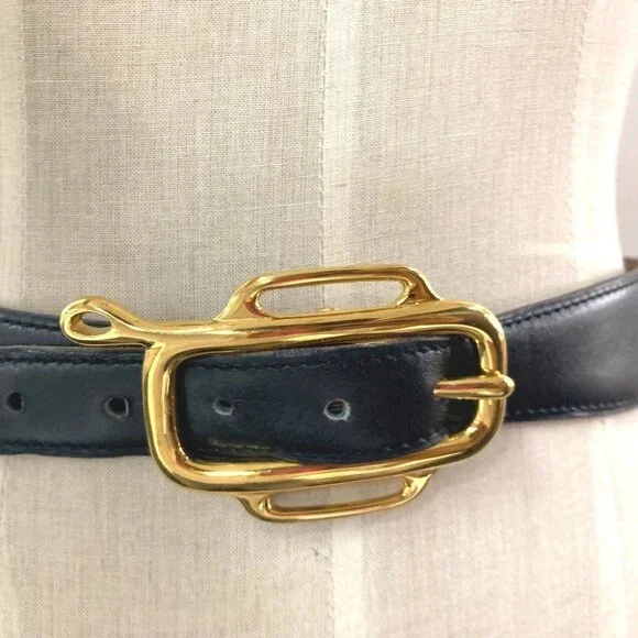 HERMES vintage logo belt Boxcalf Black/Gold - le23mayotte.com display picture 1